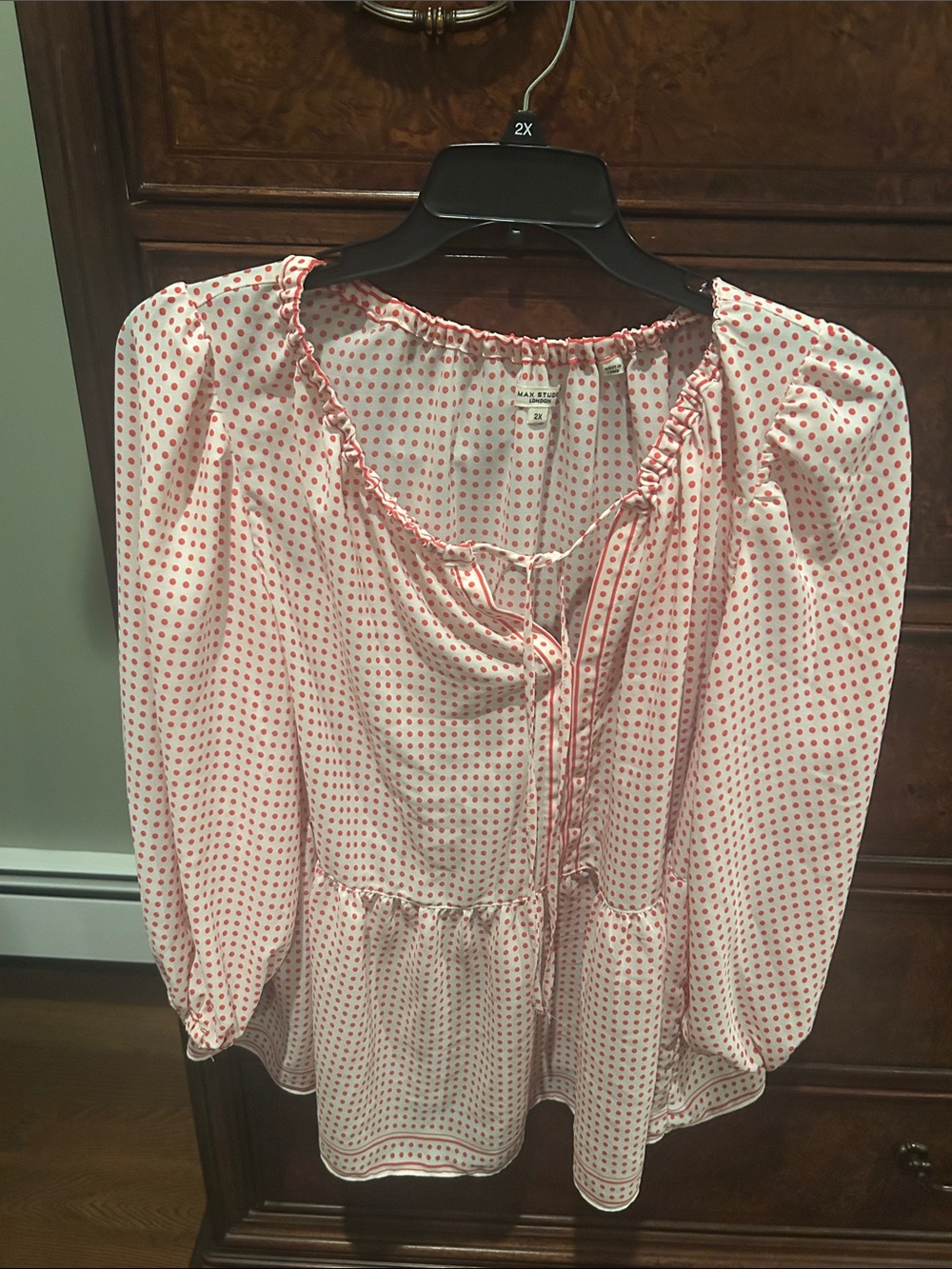 Max Studio Pink Polka Dot Peasant Tunic